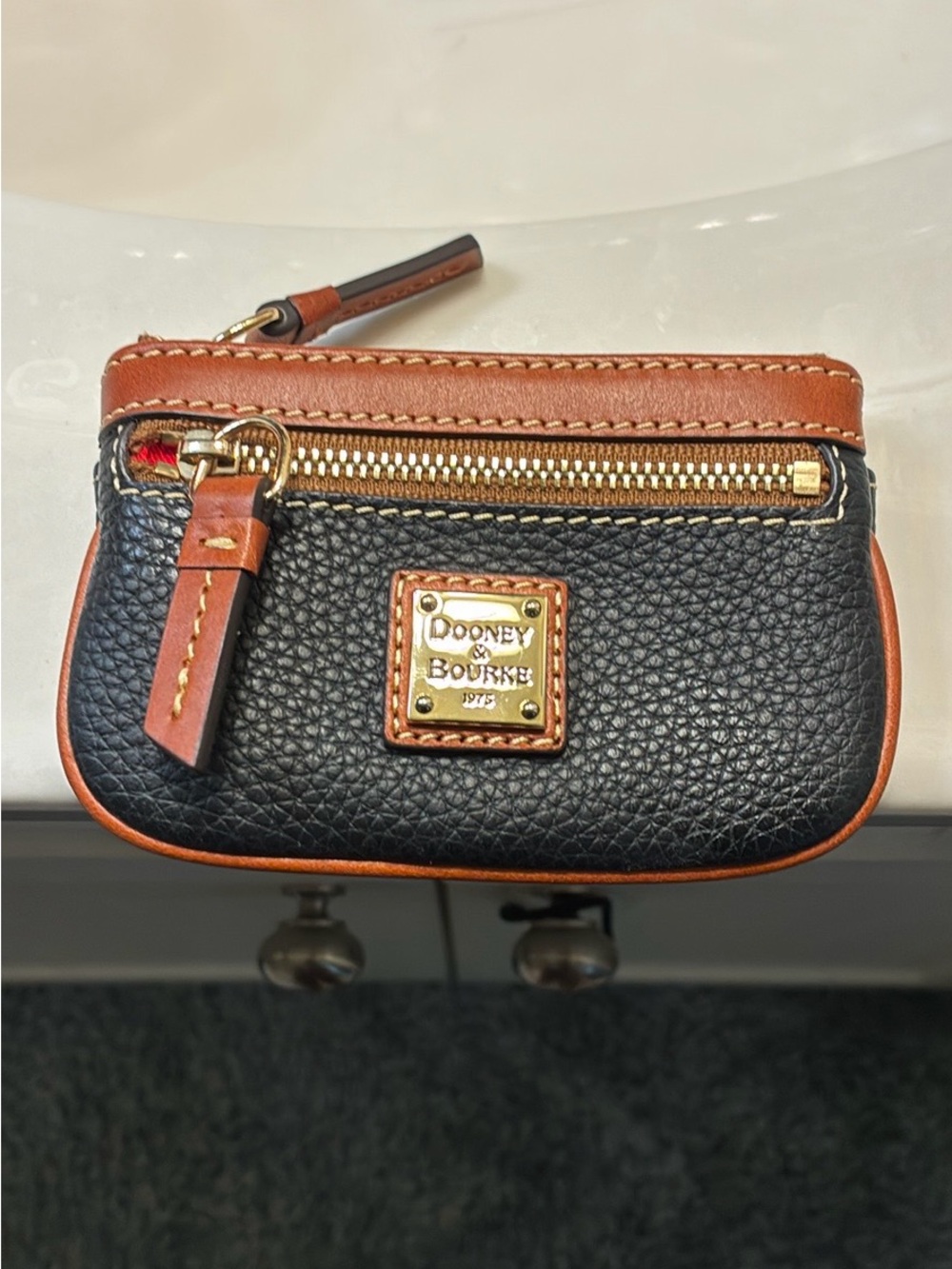 Dooney & Bourke Black and Brown Pebbled Leather Coin Pouch